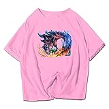 Monster Hunter World T-Shirt,Videospiel MHW 3D Gedruckt 100% Baumwolle Rosa Short Sleeve Für Spiel Fan Teen Summer A S