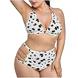 Damen-Badeanzug, Übergröße, hohe Taille, Damen-Bikini-Set, sexy, Bandage, Bademode, Neckholder, Druck, S