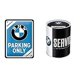 Nostalgic-Art PO26177 BMW – Parking Only Blue – Geschenk-Idee für Auto Zubehör Fans, Bunt, 15 x 20 cm & Retro Spardose, Sparschwein aus Metall, Bunt, 1