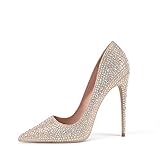 Zhabtuc Damen Glitzer Stiletto Pumps Spitze High Heels 12CM/4.72IN Pailletten Strass Brautschuhe Hochzeit Abend Parteischuhe Gold Größe 40 EU