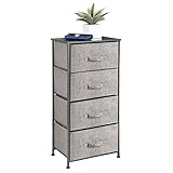 mDesign texturierte Kommode mit 4 Schubladen – praktischer Schubladenschrank mit MDF-Holzplatte für Schlafzimmer oder Flur – Kleiderkommode aus Metall und Stoff – schwarz und dunkelg