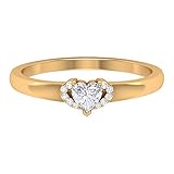 1/4 CT HI-SI Diamant-Solitärring mit Akzenten, französischer Einstellring, Gold-Verlobungsring (8 mm herzförmiger Diamant), 14K Gelbes Gold, Size:EU 49