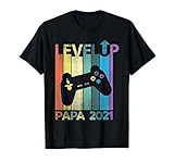 Herren Papa 2021 Werdende Eltern Level Up Gamer Retro Vintage Stil T-S