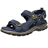 CAMEL CROWN Herren Sandalen Outdoor Trekkingsandalen Leder Leichte Wandersandalen Männer Sommer Offroad Sandale mit Klettverschluss,Blau,45EU