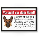 Komma Security Schäferhund Kunststoff Schild - Vorsicht vor dem Hund - Kunststoff Schild Hinweisschild Grundstück mehrsprachig - Türschild Haustüre Warnschild Einbruchschutz - Achtung S