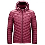 Winterjacke Herren Leichte Packbar Kapuze Daunenjacke Winter Warm Puffer Down Hooded Jacke Winddichter Wasserdicht Insulated Quilted Übergangsjacke Steppjacke mit Kapuze(Rot,XXXXL)
