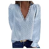 YUNGE Streifen-T-Shirt für Damen, 2021, besticktes Sweatshirt, Strickweste, Damen, langärmlig, modisch, sexy, einfarbig, für Damen, Hellblau, Larg