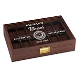 Maverton Uhrenbox mit Gravur für 12 Uhren - Uhrenkasten aus Holz - 31x21x7,5cm - Magnetverschluss - für Herren - zum Geburtstag - zu Weihnachten - Farbe: Weinrot - Eleg