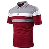 Herren Kurzarm Poloshirt Polohemd Freizeithemd Leicht Blousonshirt mit Knopf Gestrifte Golf T-Shirts (#01-rot, XL)