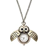 UKCOCO Taschenuhr Retro Eulen-Taschenuhr Eulen Taschenuhr Kette Vintage Analog Quarz Eule Kettenuhr Quarzuhr Eulenuhr Pullover Halskette, Silber schwarz für Mädchen Kinder Geschenk