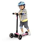 BCTDSWZ Kinderroller 3-Rad-Boy-Roller mit blinkenden LED-Rädern, verstellbare Höhe, einfaches Klappsystem, rutschfestes Deck zum Lenken, Kinder im Alter von 3-8 Jahren,R