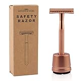 Rasierhobel Damen, Safety Razor mit Ständer und Rasierklinge, Rasierhobel Frauen, Zero Waste Rasierer (Rosé)