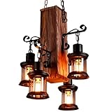 Vintage E27 Pendelleuchte Rustikale Holz Hängeleuchte Esstisch Esszimmer Kronleuchter Industrial Metal Deckenleuchte Retro Deckenlampe Kreative Pendellampe Landhaus Leuchte Bar Dekoration Droplig