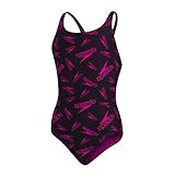 Speedo Boom Logo Medalist Mädchen Badeanzug, Schwarz/Electric Pink, 11-12 J