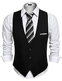 COOFANDY Herren V-Ausschnitt Ärmellose Westen Slim Fit Weste Anzug Business Anzugweste mit 3 Knöpfen Gilet 93-Schwarz S