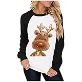 Weihnachtspullover Damen Pullover Gestrickte Christmas Reindeer Rundhalsausschnitt Drucken Lange Sleeve Weihnachten Sweatshirt Große Größe Mode Langarmshirt Oberteile Fleece Warm Winterjacke Outw