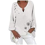 GOKOMO Damen Bedrucktes Shirt Langarm Locker Elegant Oberteil Langarm V-Ausschnitt Neues Oberteil Lässige Sweatshirt für Frühling und Herbst(4XL,Weiß)