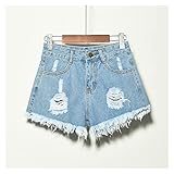 HNZYW Sommer weibliche Fat Denim Shorts zerrissene elastische Plus größe Jeans hohe Taille Damen (Color : Light Blue, Größe : 2X-Large)