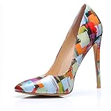 High Heels/Multi Orange Kariert Pumps/Damen Pumps Elegant Orange/Reindee Lusion/Bedruckt Runder Zeh Sexy Schuhe/Absatz Schuhe Damen/Party Stiletto Schuhe EU 35