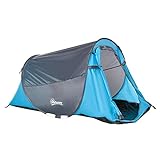 Outsunny Pop up Zelt für 1-2 Personen Campingzelt für 3 Jahreszeiten Polyester Glasfaser Blau+Grau 220 x 108 x 110