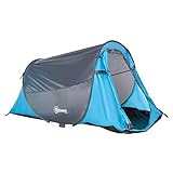 Outsunny Pop up Zelt für 1-2 Personen Campingzelt für 3 Jahreszeiten Polyester Glasfaser Blau+Grau 220 x 108 x 110