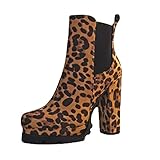 LULUZ Damen Stiefel Leoparden Print Hoher Absatz Frauen Ankle Boots Herbst Winter Stiefeletten Reißverschluss Elegante Winterschuhe D