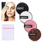 4 pcs Entferner Pads,Waschbar Reinigen Sie den Schwamm pads,Waschbare Abschminkpads Wiederverwendbare,mit 1 Sp