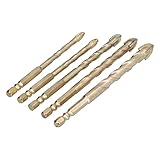 Bohrer, Kreuz 1/4 Zoll Sechskantschaft Verschiedene Größen Bohrer 5 Stück für Fliesen für Glas für Beton(Gold)