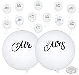 2 Stück 36'MR & MRS Riesen Hochzeits Ballons,12 Stück 12'Just Married Luftballons Latex Ballons Weiß Hochzeitsballon Set Geeignet für Hochzeit oder Valentinstag Vorschlag Mit 10M Satinb