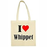 Tasche I Love Whippet Größe 38x42 Farbe Natur Druck Schw