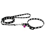 ZQDM Hundehalsband Leine, Set Mit Pfotenabdruck Einstellbare Nylon Kleine Hundewelpen,Schwarz,32~50