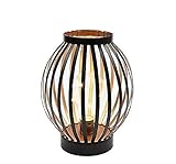 JHY DESIGN LED Tischlampe Batteriebetrieben 22cm Hoch Metall Nachttischlampe mit Edison Birne Batterie Lampe für Outdoor Garten Balkon Schlafzimmer Hochzeit Party Terrasse Innen Außen(Bronze Runde)