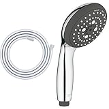 Grohe Vitalio Start 100 Handbrause, 3 Strahlarten 26031000 + Grohe Brauseschlauch (Silverflex), 1,5m, Edelstahloptik, (28364000)