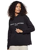 Tommy Hilfiger Damen Th ESS Hilfiger Hoodie Ls Sweatshirt, Schwarz (Black), 36 (Herstellergröße: Medium)