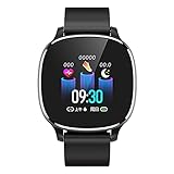 rongxin Frauen-intelligente Uhr,Überwachung Der Herzfrequenz,Blutdruck,Blutsauerstoff Information Push,wasserdichte Bluetooth Pedometer Uhr,Weibliche Physiologische Erinnerung Sehen (Color : Black)