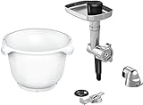 Bosch Zubehör-Set BakingSensation MUZ9BS1, Fleischwolf, Kunststoffschüssel, Spritzgebäck-Vorsatz, Edelstahl Loch-Scheibe, Original-Zubehör, passend für OptiMUM Kü