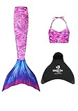 Planet Mermaid Schwimmende Meerjungfrauenschwanz, Tankini-Oberteil und verschleißfeste magische Flosse für Mädchen und Kinder, 3-teiliges Set, Ocean Kiss, 4-5 J