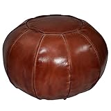 Casa Moro Orientalischer Echt-Leder Pouf Yuva Karamel mit Füllung Ø 52cm Höhe 36cm | runder Polsterhocker Sitzpouf moderner Fußhocker Sitzhocker Ledersitzkissen | HH3314