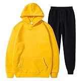 ABFRCVFY Thermoanzug Herren 2-Teilig Set Herbst Und Winter Warm Bequemes Einfarbig Kapuzenpullover Lang Sp