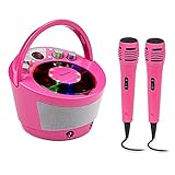 auna SingSing BT Karaoke-Anlage - mobiler Karaoke CD Player mit LED-Display und -Lichteffekten, Bluetooth, Echo-Effekt, Batteriebetrieb, 2 x dynamisches Mikrofon, pink