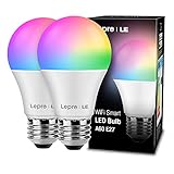 Lepro Smart Lampe, WLAN Glühbirnen E27 Wifi LED Light Bulb 9W 806LM, smarthome Lampen Intelligente Mehrfarbige Dimmbare Birne, 2700-6500K, App Steuern Kompatibel mit Alexa Echo, Google Home, 2 Pack