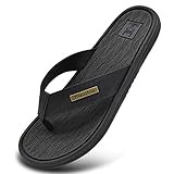 Flip Flops Herren Sommer Weiche Leder Sport Leicht Rutschfeste Zehentrenner Flach Freizeit Outdoor Sandalen Schwarz Größe 40