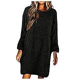 Damen Elegante Pullover Pulloverkleid Langarm Strickpullover Kleider Casual Rundhals Lose Oberteile Oversize Einfarbig Lang Sweatshirt Tops Strickkleid Pulli Weihnachts Imitation Kaschmir Minik