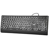 mafiti USB Tastatur, Kabelgebundene Tastatur mit Weißer LED Hintergrundbeleuchtung für PC/Laptop, Windows/macOS - Schwarz, QWERTZ Deutsches Lay