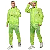 XIQI Fahrrad Regenbekleidung Herren Damen (Jacke + Hose), 100% Recyceltes Polyester Wasserabweisend Winddicht Fahrrad Regenjacke Regenhose, Reflektierend Einpackbar Kapuze Poncho dünne Reg