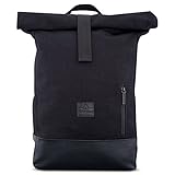 Johnny Urban Rolltop Rucksack Damen & Herren Schwarz ADAM Roll Top Backpack aus Baumwoll Canvas & Kunstleder - Lässige Rucksäcke für Alltag, Uni, Reisen & Schule - Wasserabweisend & sehr flexib