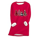 Zilosconcy Christmas Jumper Damen Fleecepullover Hoodie Rundhal Langarm mit Weihnachtsdruck Pullover Sweatshirt Casual Bluse Tops Winter Warme Lammwolle Weihnachts Sweatshirt Weihnachtsp
