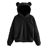 Ansenesna Damen Hoodie Mit Ohren Flauschig Warm Kapuze Elegant Pullover Frauen Plüsch Fleece Einfarbig