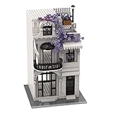 Myste Modular Haus Bausteine, 787 Stück Romantische Blume Weiße Europäische Straße Architektur Modell Stadthaus Gebäude, Klemmbausteine Häuser Kompatibel mit Lego C