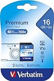 Verbatim Premium U1 SDHC Speicherkarte - 16 GB - SD Karte für Full HD Videoaufnahmen - Karte mit integriertem Schreibschutz - Speicherkarte schwarz - SD Speicherkarte für ua. Kamera und PC
